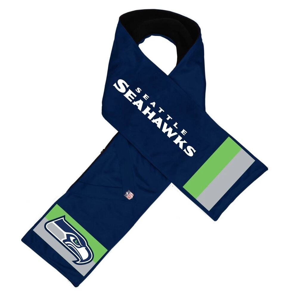 NEW Seahawks NFL Hero Jersey Scarf Fleece Lined 61"x7.5" Zip Pocket